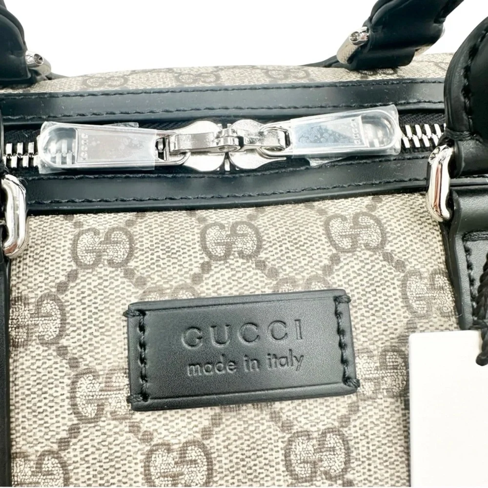 NWT Full Set Gucci GG Supreme Leather Trim X-Large Travel Duffel Bag Beige/Black